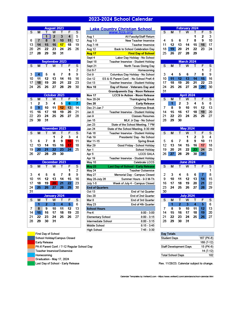 Calendar - Lake Country Christian School