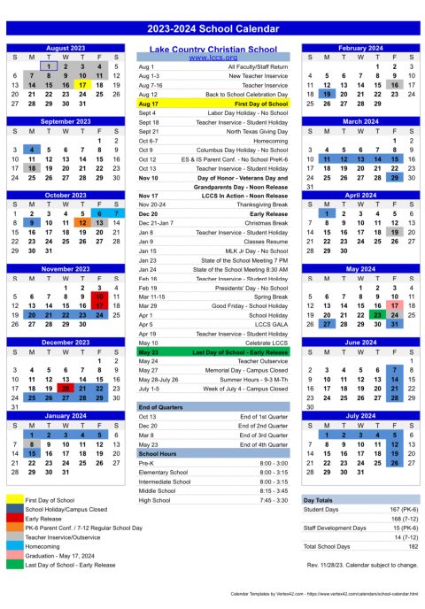 Calendar - Lake Country Christian School