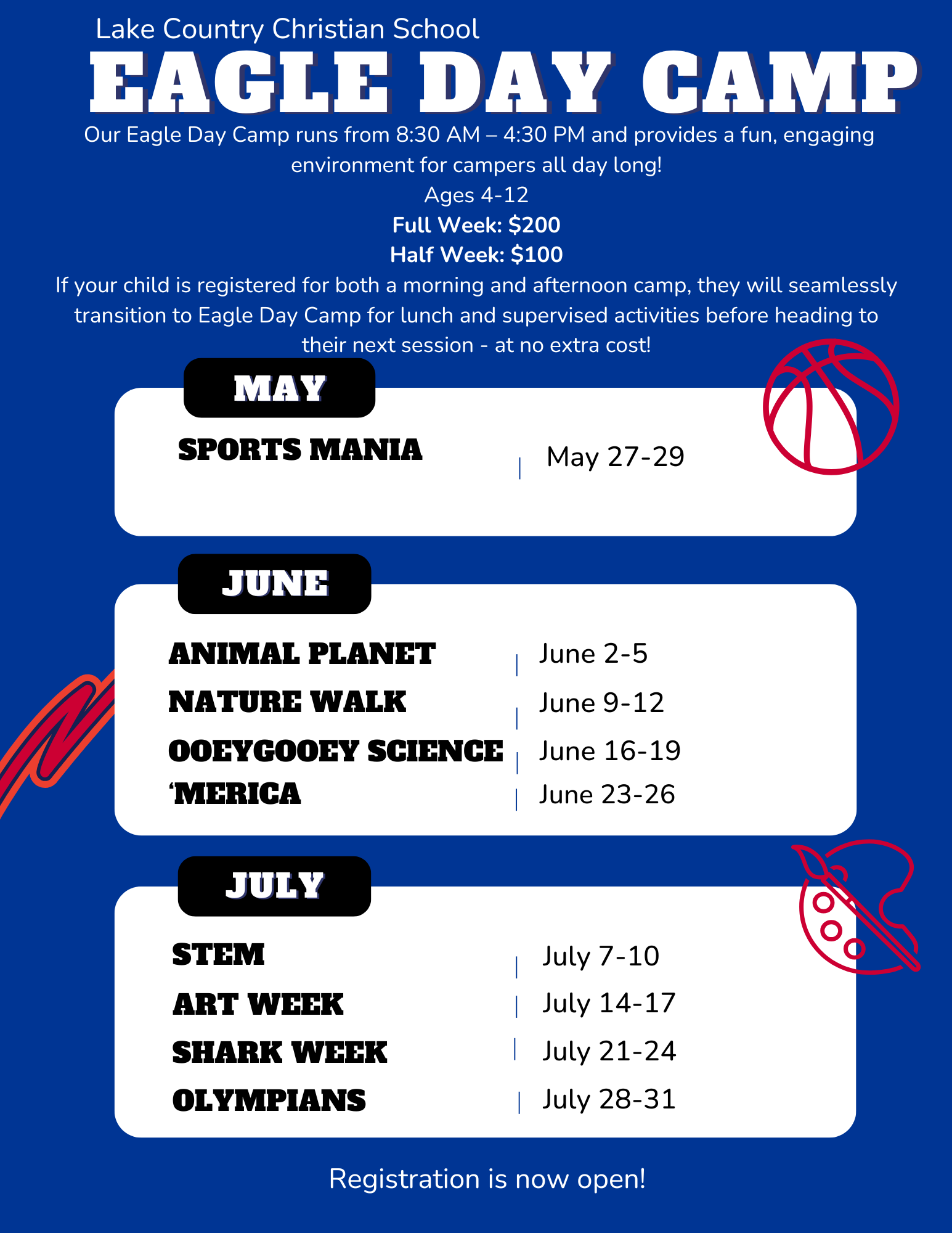 list of summer camps at LCCS by week